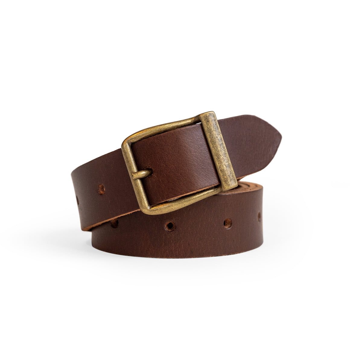 Leren broekriem van The Hantler met brass metalen gesp brandy