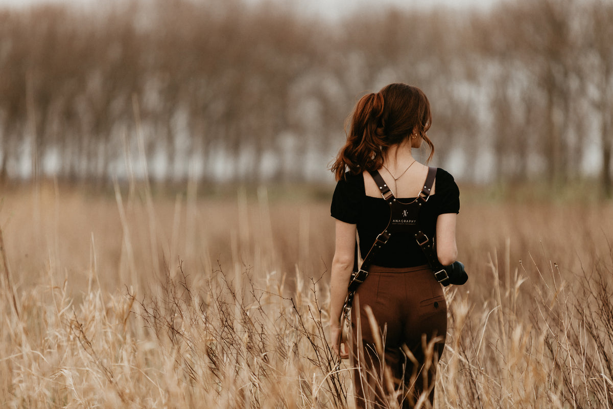 Leren camera harnas van The Hantler voor professionele fotografen